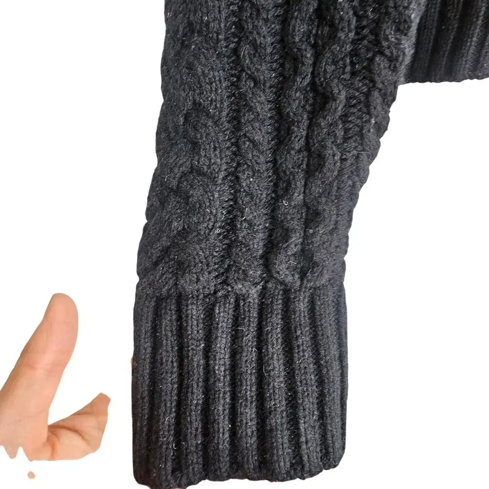 J. Crew Womens Cable Knit Ruffle Neck Cardigan Sweater Size L Lambswool Classic